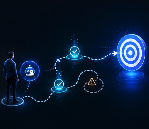A person with one AI taking a shorter path with checkpoints toward a target